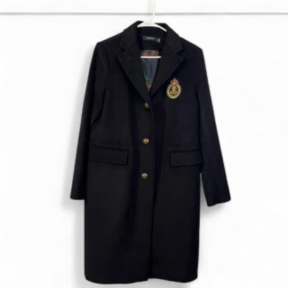 Ralph Lauren black wool peacoat embroidered lined women’s trenchcoat size 8 - Picture 1 of 8